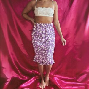 Vintage y2k SAREET Purple Floral Midi Ruffle Hem Skirt Size S